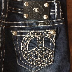 Miss Me Signature Boot Jeweled Peace Sign Pocket